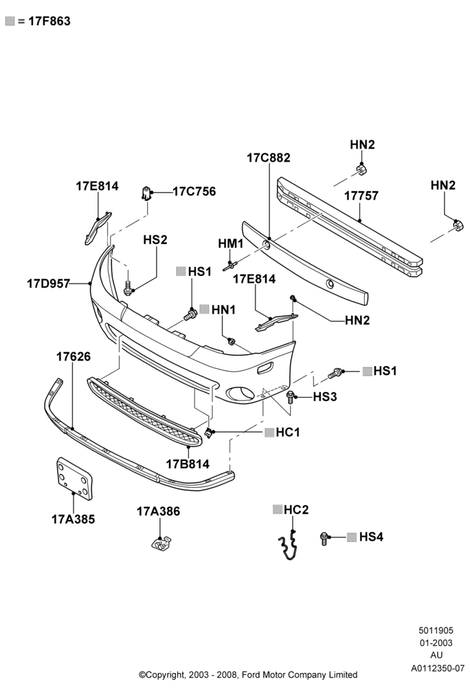 05B - Radiator Grille and Front Bumper, SVT Package; 04/SEP/2003-05/APR/2004