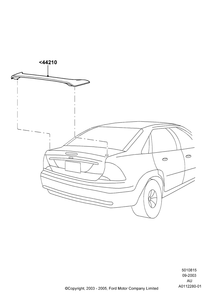 15A - Spoiler and Related Parts, 4 Door Sedan, With Single Rear Wing Spoiler, Production Installed; 05/APR/2004-27/AUG/2007