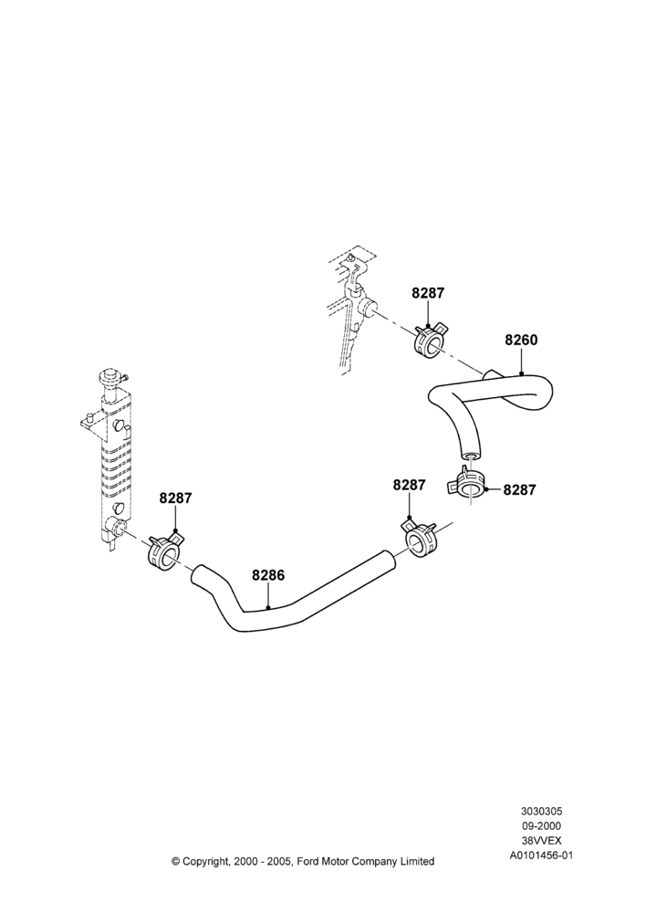 Cooling System Pipes and Hoses, 3.8 OHV EFI