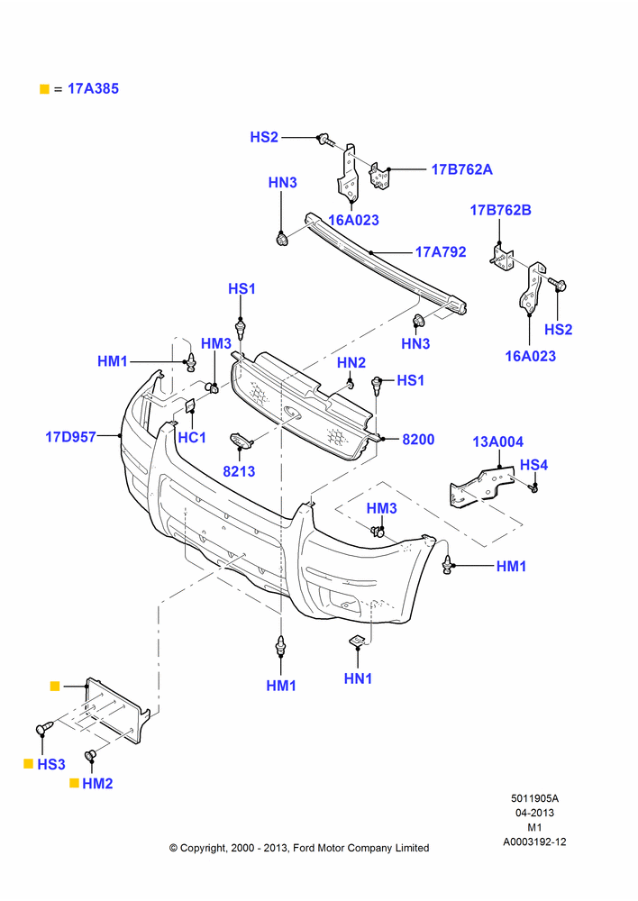 05A - Radiator Grille and Front Bumper, (+) North American Markets; 12/JUN/2000-22/DEC/2003
