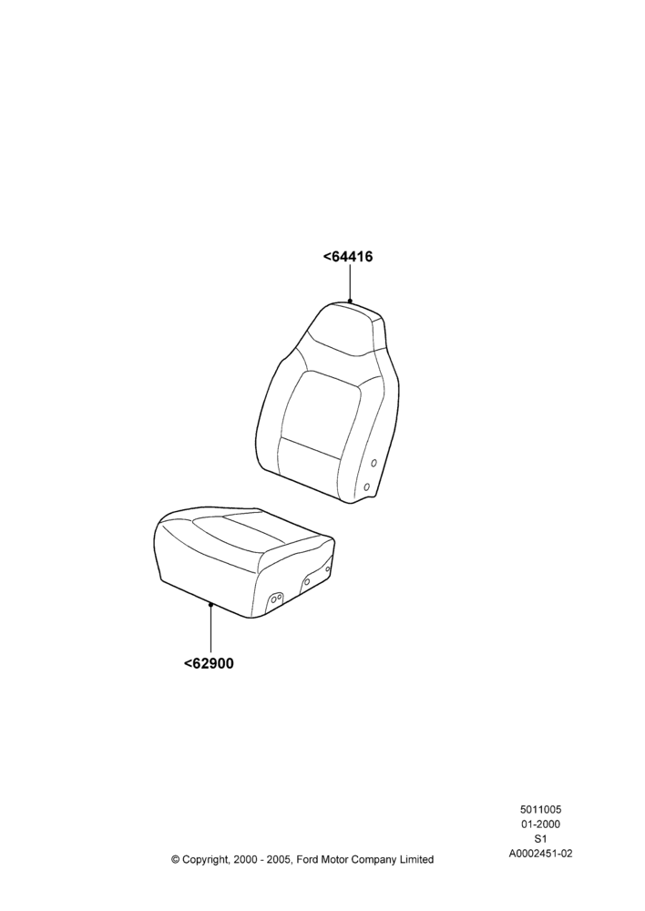 05A - Front Seat Covers, Less Side Air Bag - Drivers Side, Less Side Air Bag - Passenger Side, With High Back Front Seats; 31/JAN/2000-19/AUG/2002
