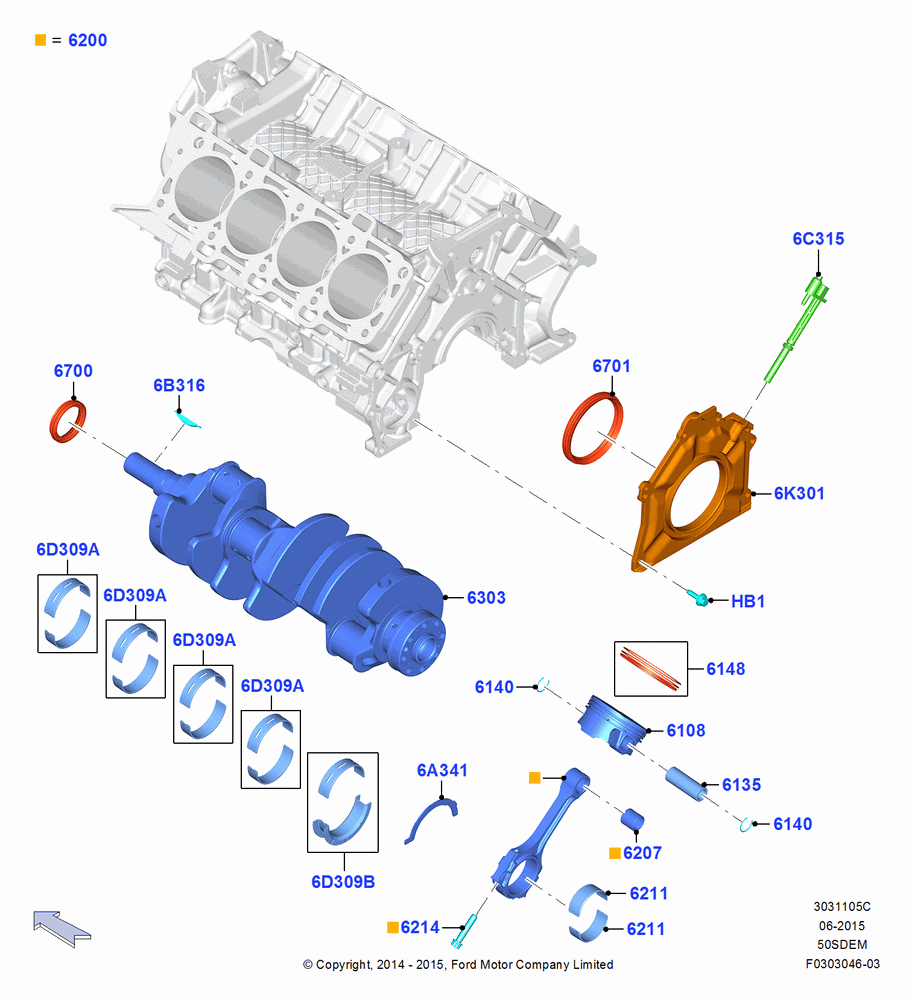 05C - Crankshaft/Pistons and Bearings, MOD 5.0L-4V DOHC SEFI NA; 18/AUG/2014-02/OCT/2017