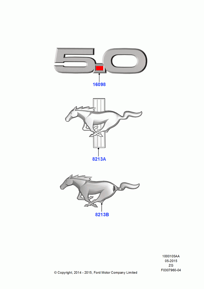 05AA - Name Plates, Mustang, Front Grille, Side Badge; 18/AUG/2014