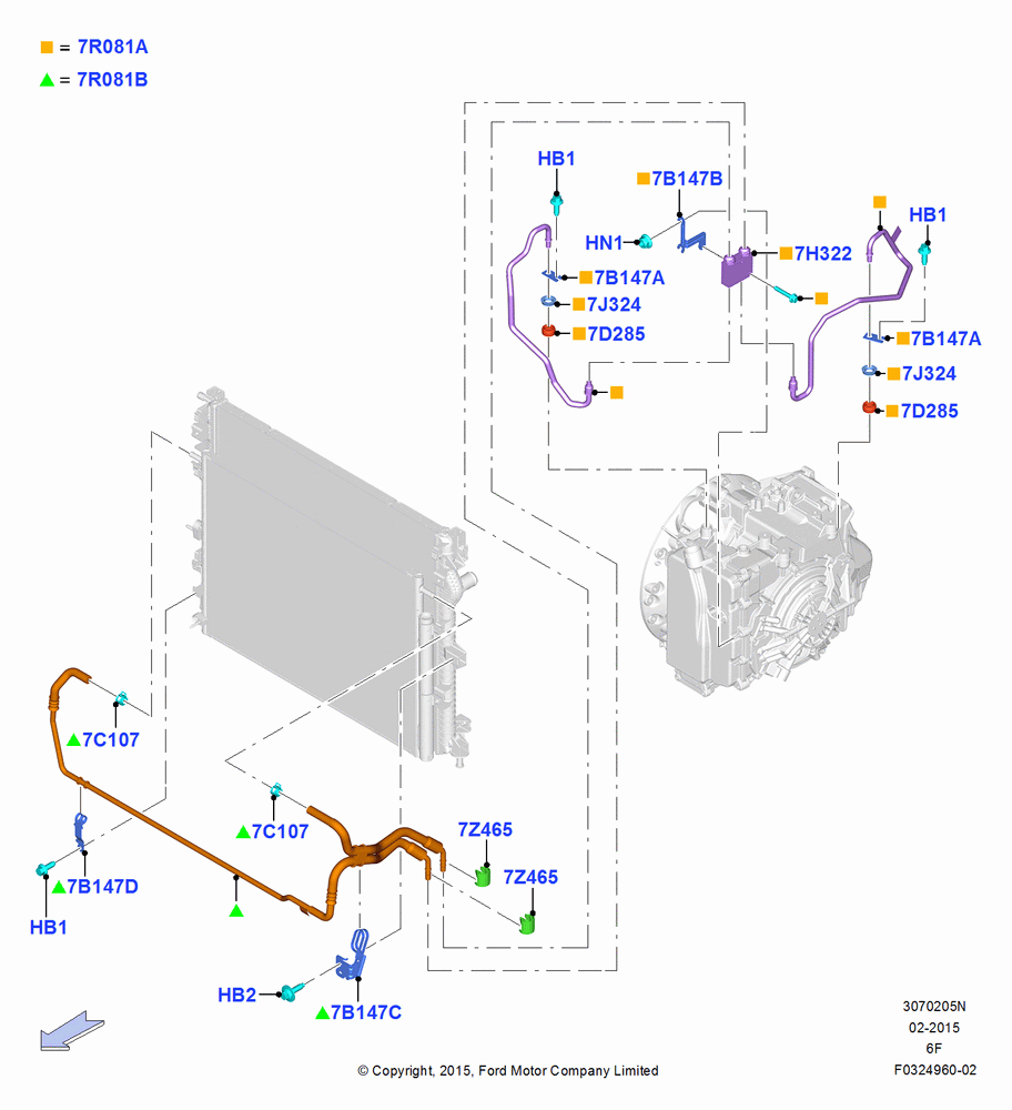 05N - Transmission Cooling Systems, 6 Speed Auto Transmission 6F50, Hot Weather Improvement Pack 1, Less Hot Weather Group; 08/DEC/2014