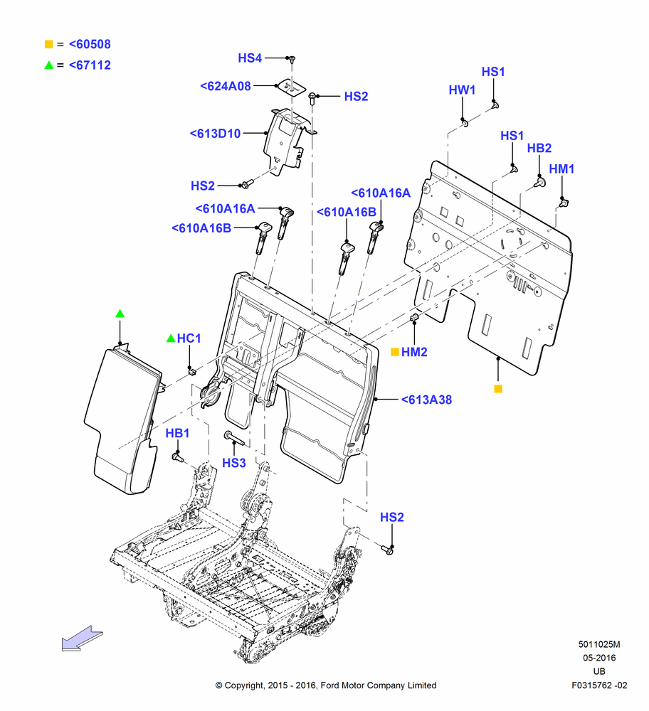 25M - Rear Seat Back, With High Level Second Row Seating, 60% Seat; 04/MAY/2015-03/MAR/2019