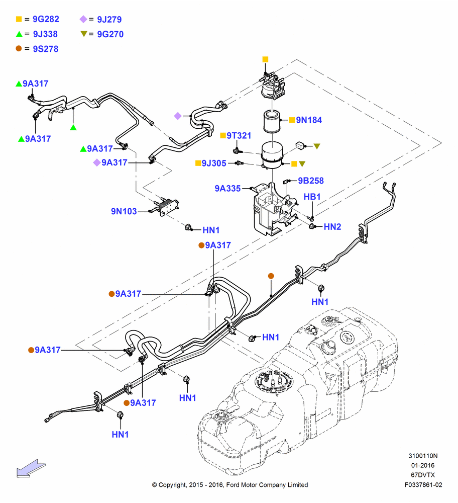 10N - Fuel Lines, 6.7L 4V V8 T/C Diesel, With Mid-Ship Fuel Tank, Body; 25/MAY/2015-05/JUL/2016
