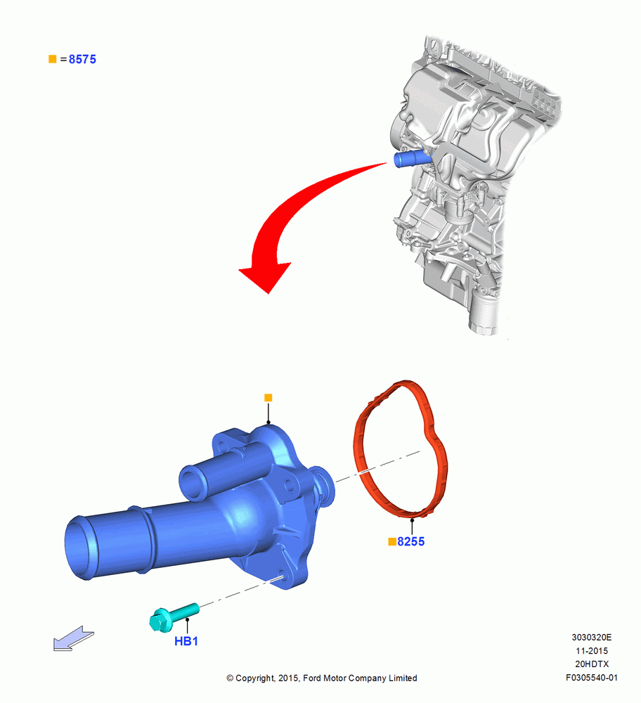 Thermostat/Housing & Related Parts, 2.0L EcoBoost (240PS)