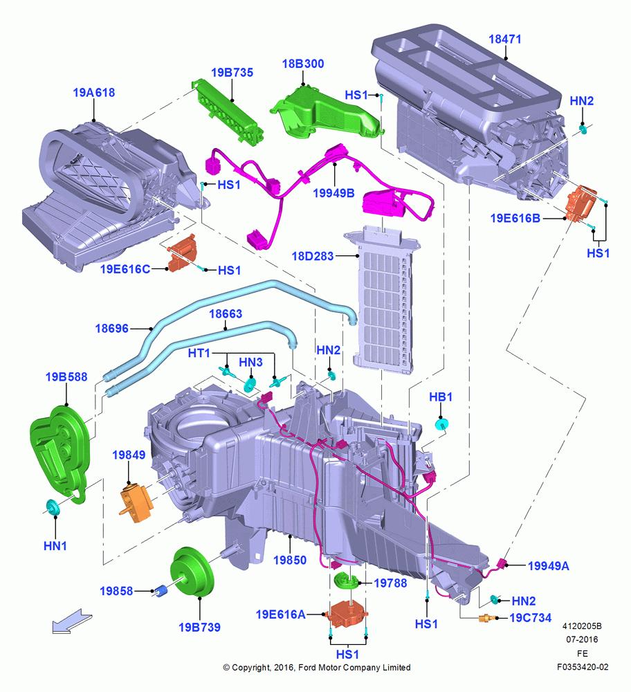 05B - Heater/Air Cond.External Components, Manual Air Conditioning, With Supplemental Air Heater; 11/JUL/2016
