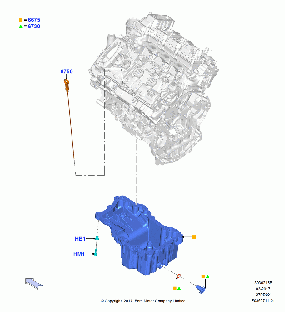 15B - Oil Pan/Oil Level Indicator, 2.7L DOHC 4V DI GT V6 GAS/FFV; 17/JUL/2017-15/MAY/2019