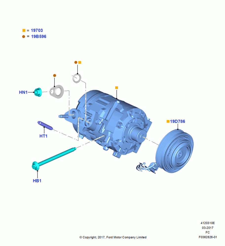10E - Air Conditioning Condensr/Compressr, 5.0L Coyote, Compressor Assy; 17/JUL/2017