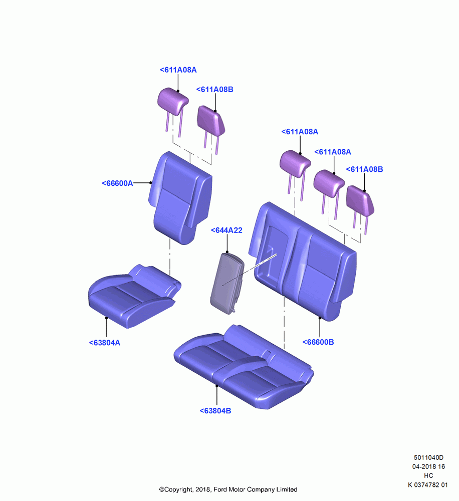 40D - Rear Seat Covers, 2nd Row 60/40 (3 P) Folding Seat; 28/MAY/2018