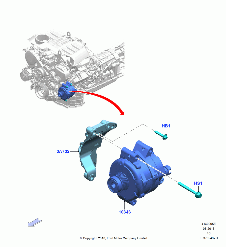 05E - Alternator and Mountings, 3.0L 4V DOHC V6 TC DSL-LION B; 26/FEB/2018