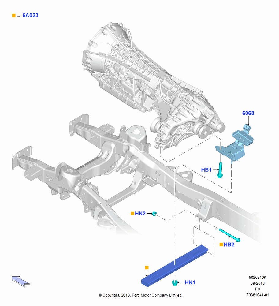 10K - Transmission Mounting, LHD 4WD (Part Time Drive), 3.0L 4V DOHC V6 TC DSL-LION B; 26/FEB/2018