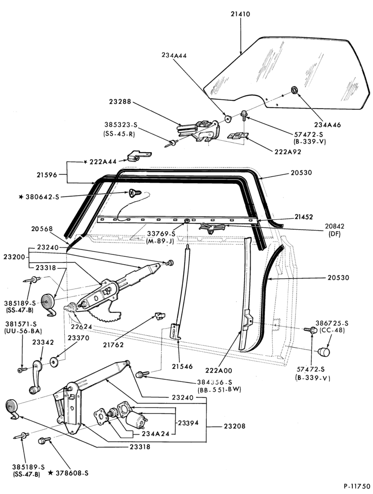 230 - BODY SIDES AND QUARTER-Window parts (front door) - body type 66