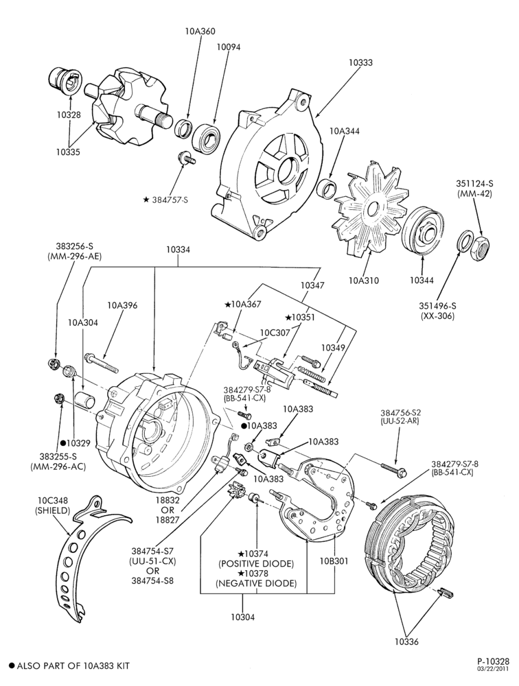 103 - DISTRIBUTOR AND IGNITION SYSTEM-Alternator - Motorcraft 100 amp.