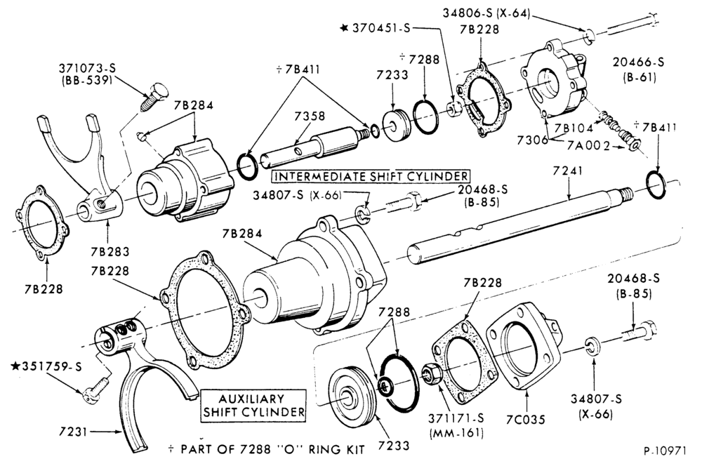 72.2 - EXTERNAL PARTS-GEARSHIFT MECHANISM - MAIN TRANSMISSION - 8 speed - Fuller RT7608LL - inter. & aux. air shift cyls.-F-FT800/900