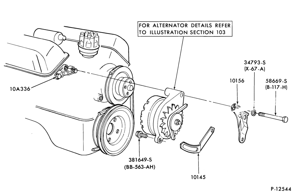 103.1 - STARTER, IGNITION AND HEADLAMP SWITCHES-Alternator mounting brackets- 8 cyl. - typical