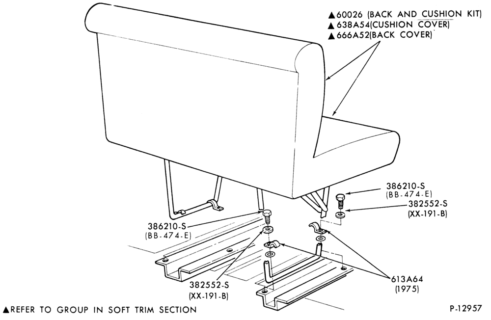 600 - SEATS-Rear seat parts - w/o armrest - 4th or 5th seat (Before Ser. JA0,001)-E100/350 (82)