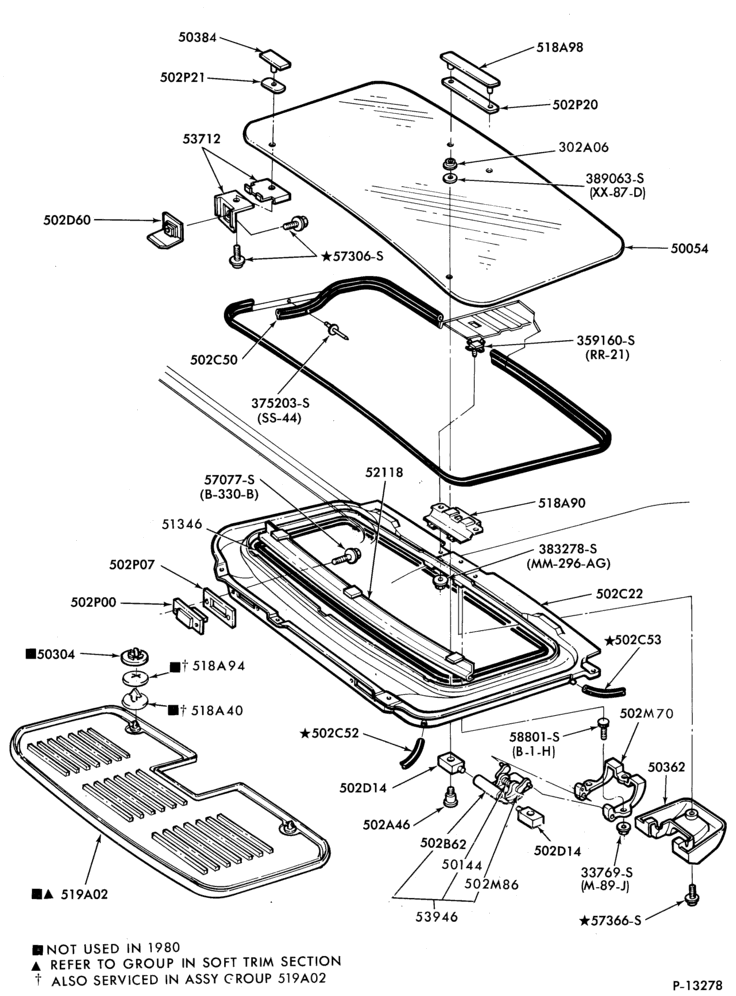 530 - LIFT/TAILGATE, LUGGAGE & BACK WINDOW-Sliding roof and related parts - flip-up removable