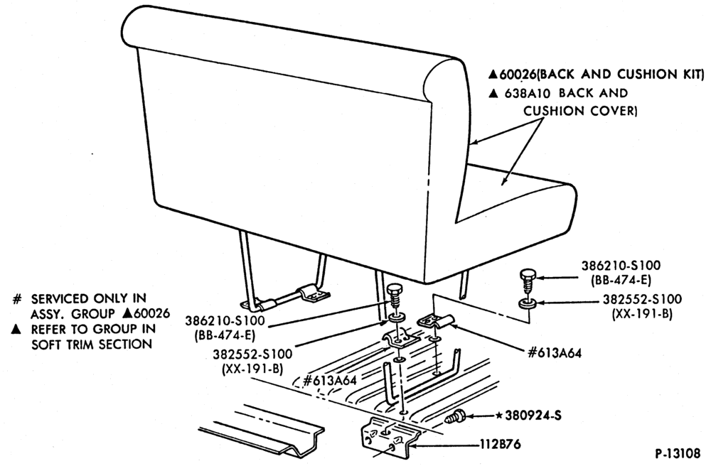 600 - SEATS AND SEAT BELTS-Rear seat parts - without armrest - 4th or 5th seat-E150/350 (82)