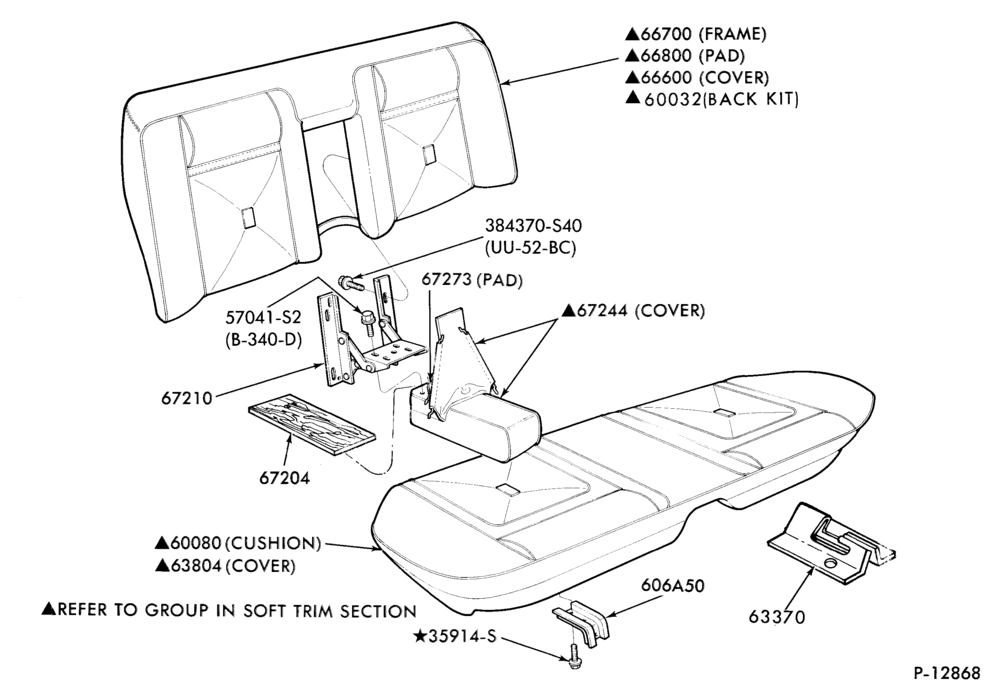 610 - SEATS AND SEAT BELTS-Rear seat parts - w/center arm rest