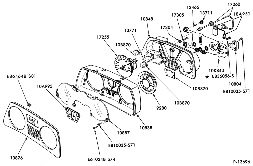 STARTER, IGNITION AND HEADLAMP SWITCHES-Instrument cluster and related parts - w/o gauges