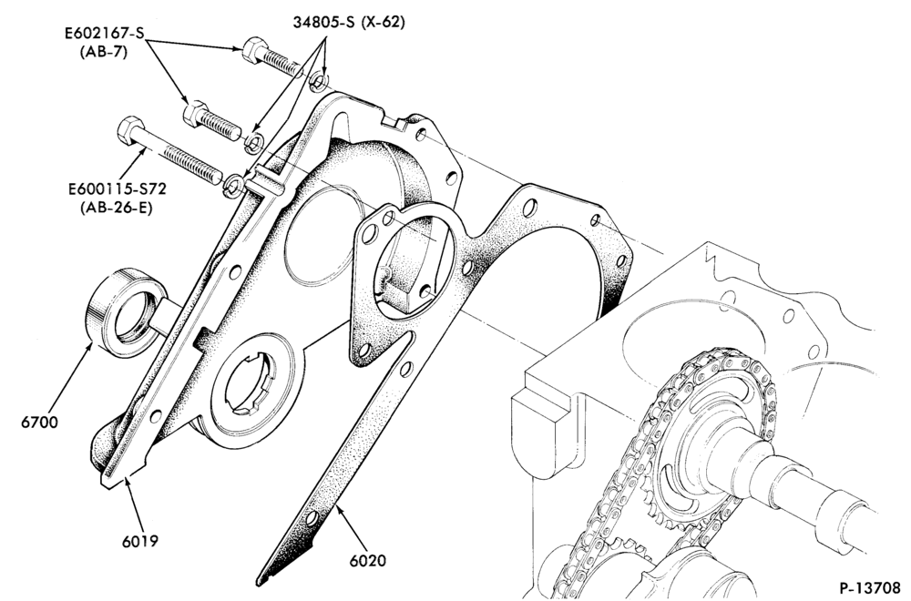 60 - 4 CYL. 1.6L (98 C.I.D.)-Timing gear and chain cover