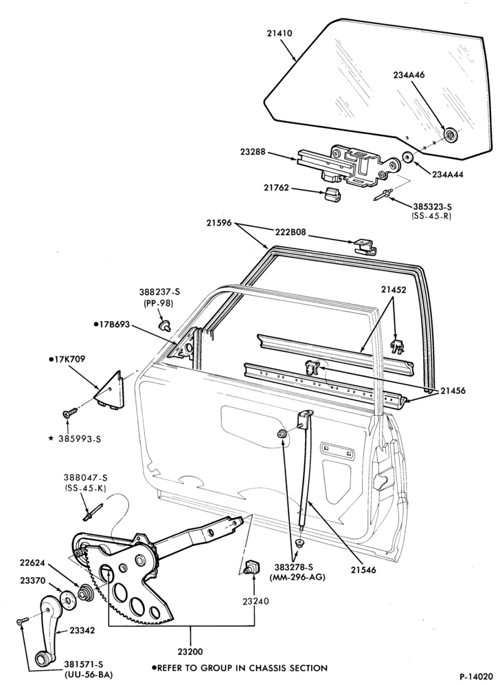 230 - BODY SIDES AND QUARTER-Window parts (front door) - body types 54 and 74 - body types 54 and 74 - w/o vent air