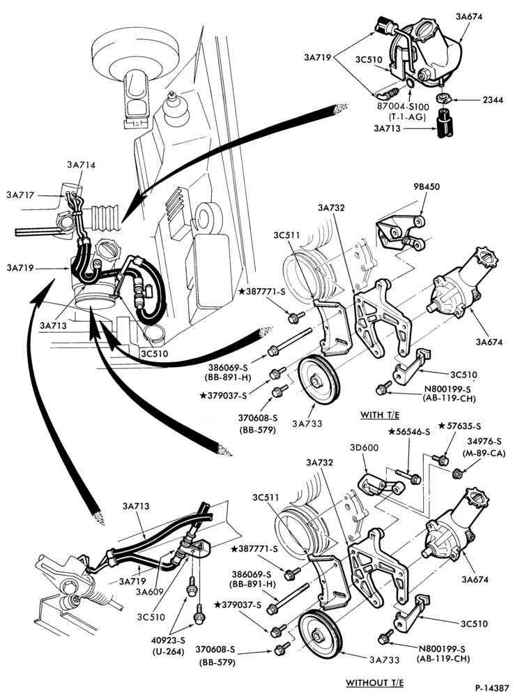 36.2 - STEERING-Pump installation - 6 cyl. 200 - (w/o oil cooler)