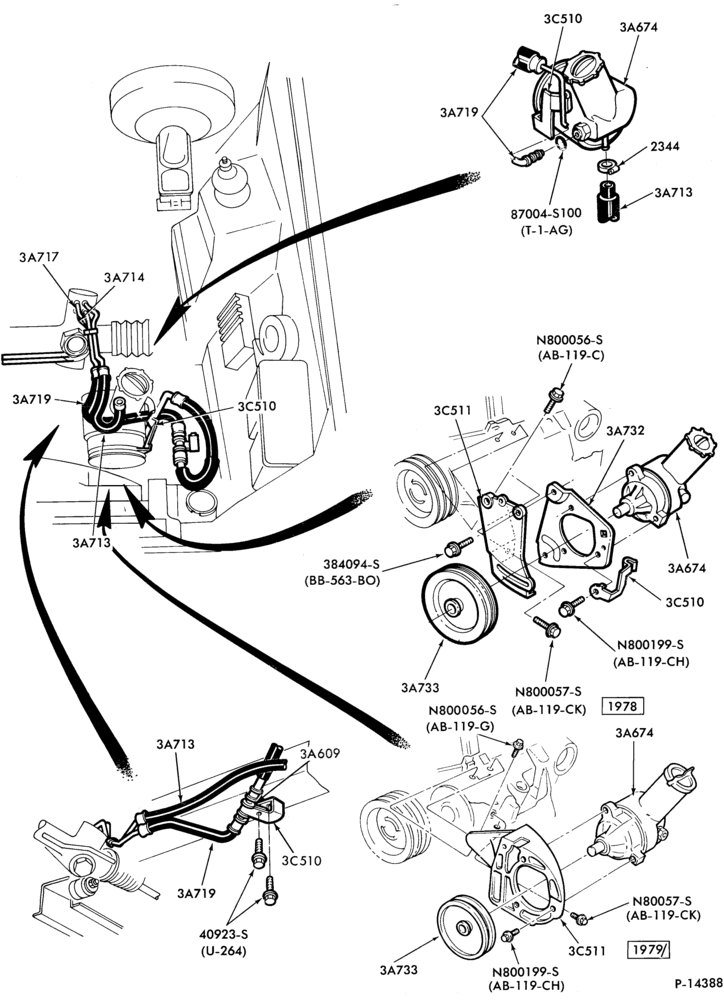 36.1 - STEERING-Pump installation - 4 cyl. 140 (2.3L) - (w/o oil cooler)