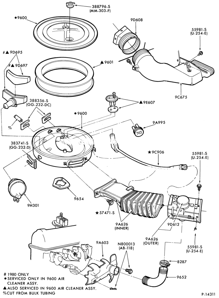 96 - 4 CYL. 2.3L (140 C.I.D.) - TC (TURBO)-Air cleaner