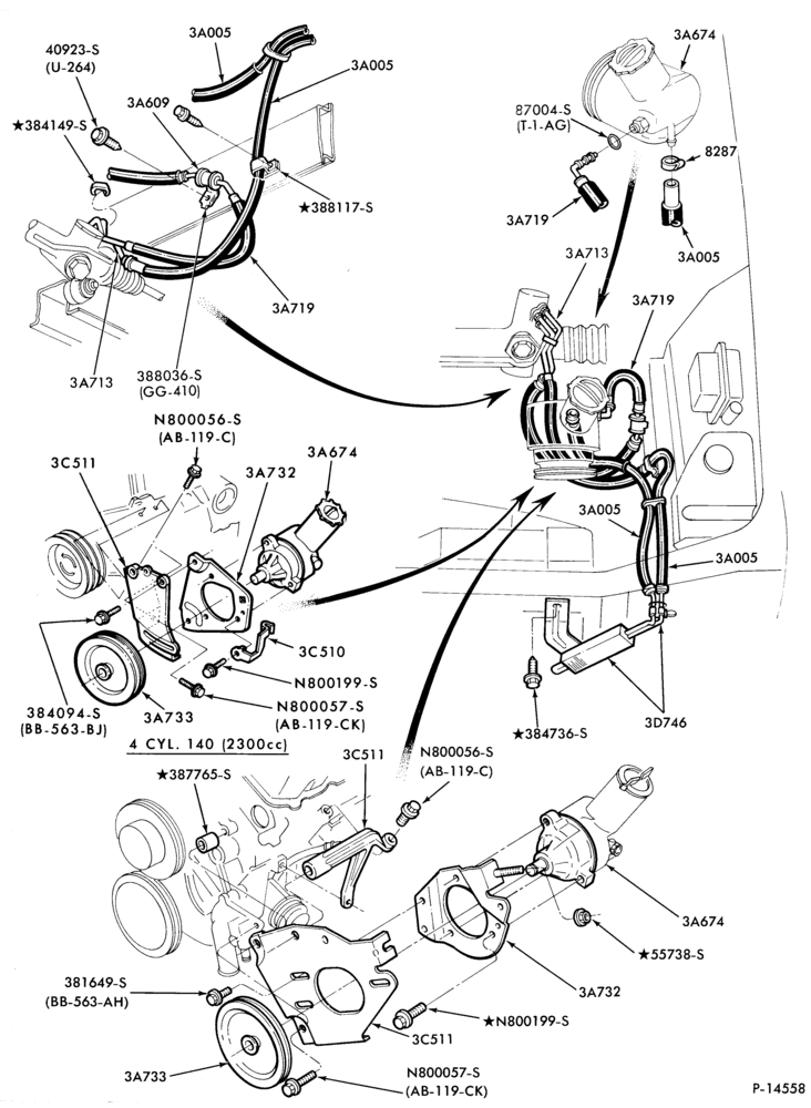 36.1 - STEERING-Pump installation - 4 cyl. 140 (2300cc) - w/cooler