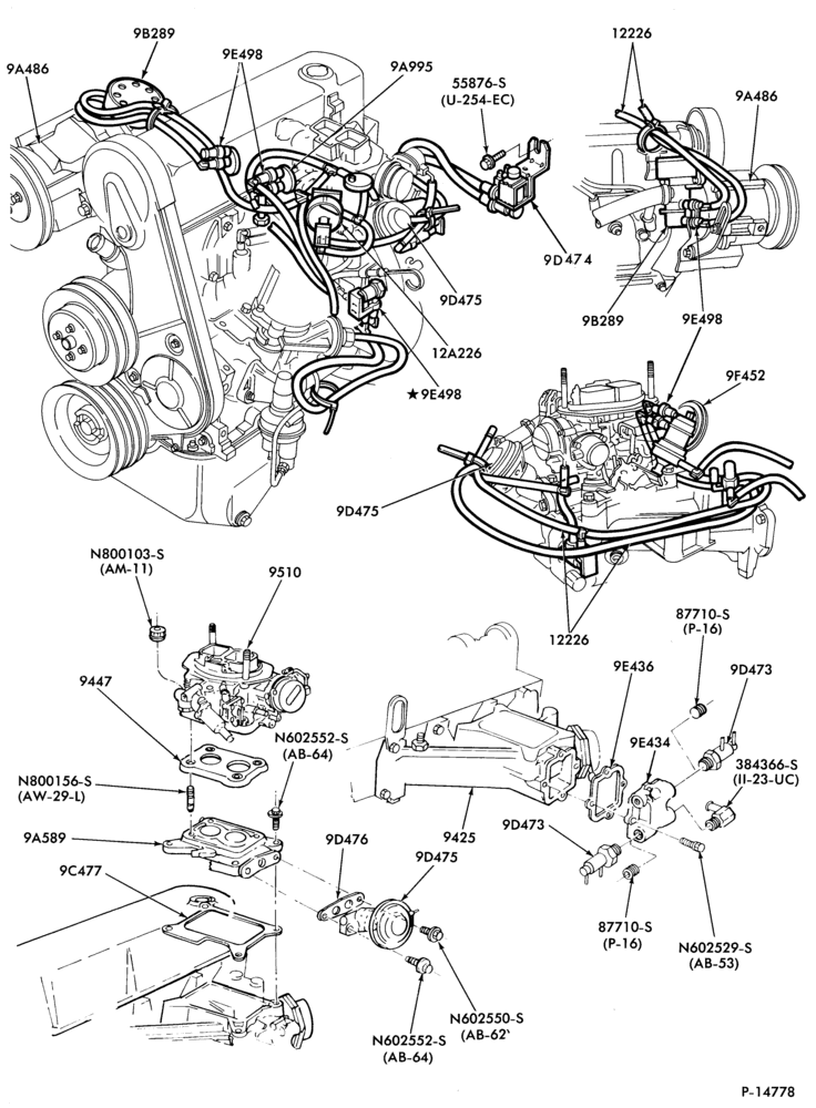 94.4 - 4 CYL. 2.3L (140 C.I.D.)-recirculation (E.G.R.)- Calif. only