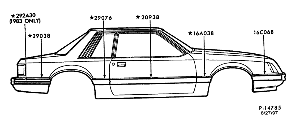 EM - MUSTANG -- BODY TYPE 61 & 66 EXCEPT GT - BODY SIDE