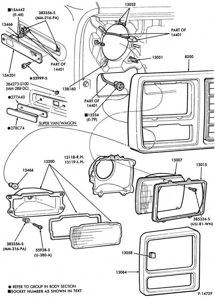 LAMPS-Headlamp, parking lamp, marker lamps and related parts-E100/350