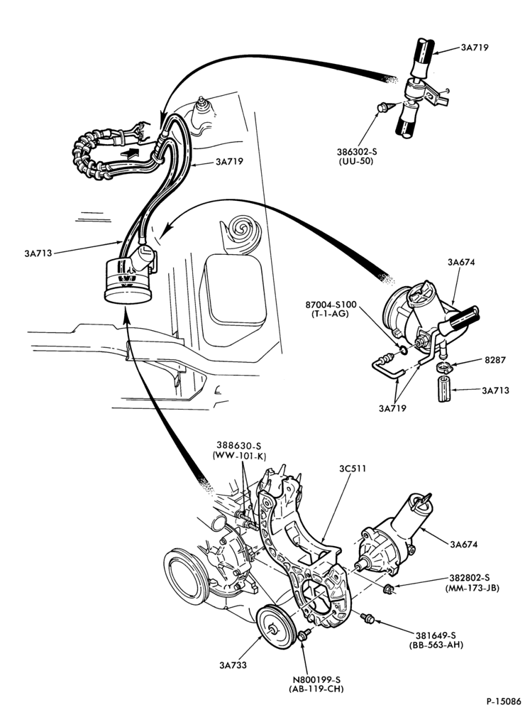 36.2 - STEERING-Power steering system- Hose and pump installation - 6 cyl. 250