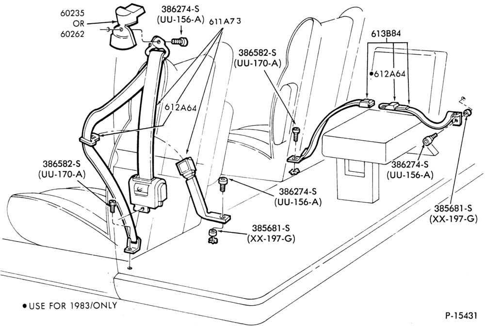 620 - SEAT BELTS-Front - w/shoulder harness-w/center facing rear seat-exc. bench-F100/350(Super Cab)