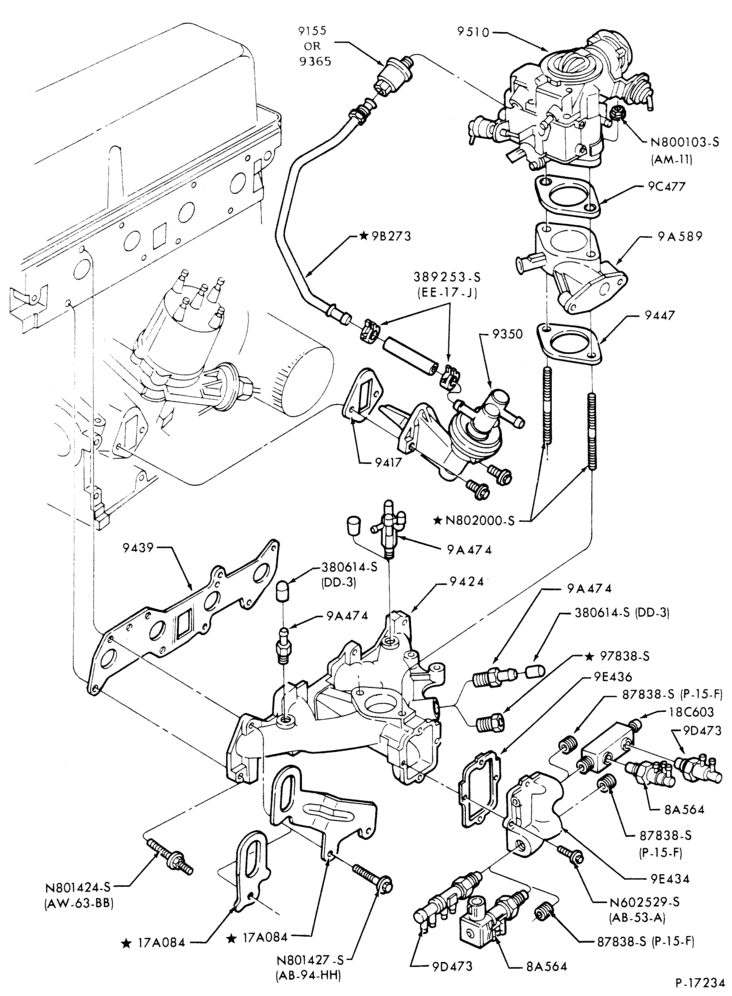 93 - 4 CYL. 2.0L (122 C.I.D.) AND 2.3L (140 C.I.D.)-GAS-W/O-MANIFOLD AND RELATED PARTS-intake