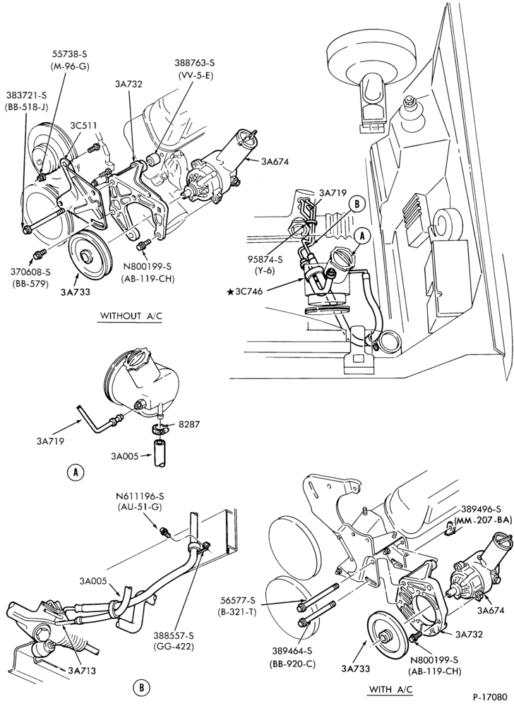 36.3 - STEERING-Pump installation - 8 cyl. 302 (5.0L) - (w/o oil cooler)