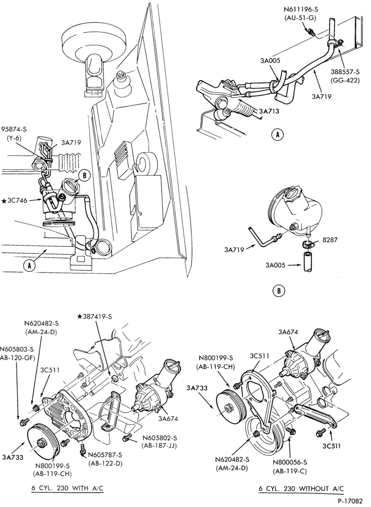 36.2 - STEERING-Pump installation - 6 cyl. 230- (w/o oil cooler)