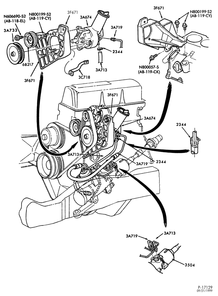 36.1 - STEERING-Power steering system - Pump installation - 4 cyl. 2.3L - Gas-R