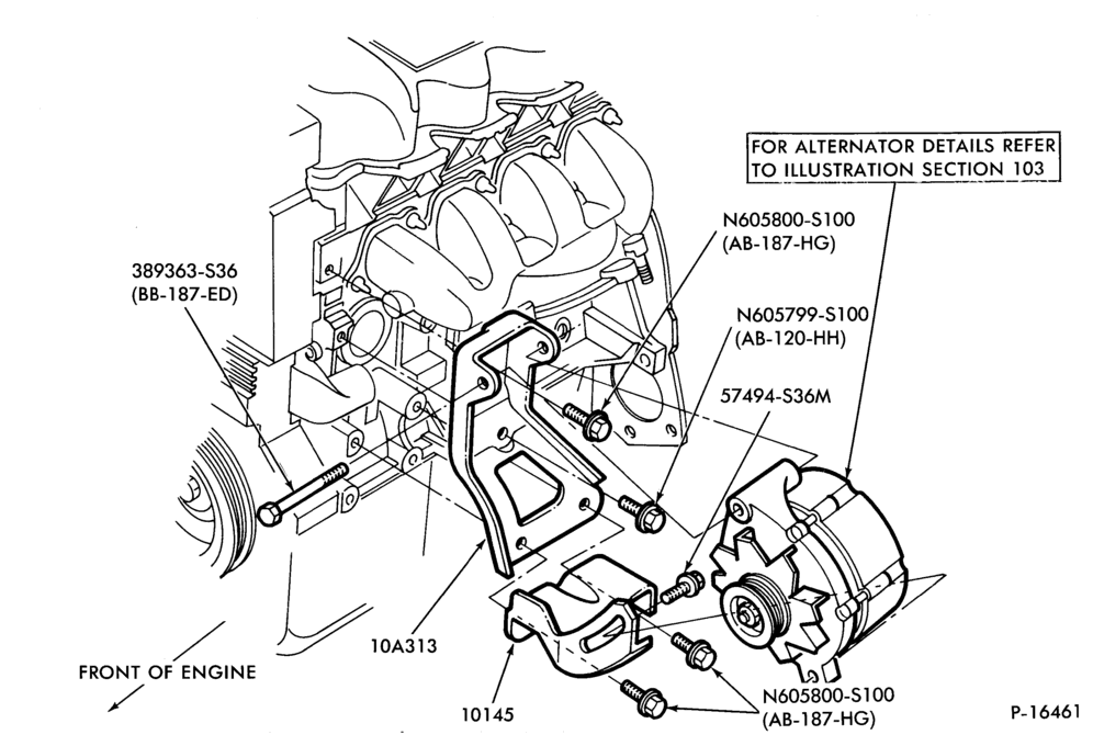 103.1 - STARTER, IGNITION AND HEADLAMP SWITCHES-Alternator mounting brackets - without A/C