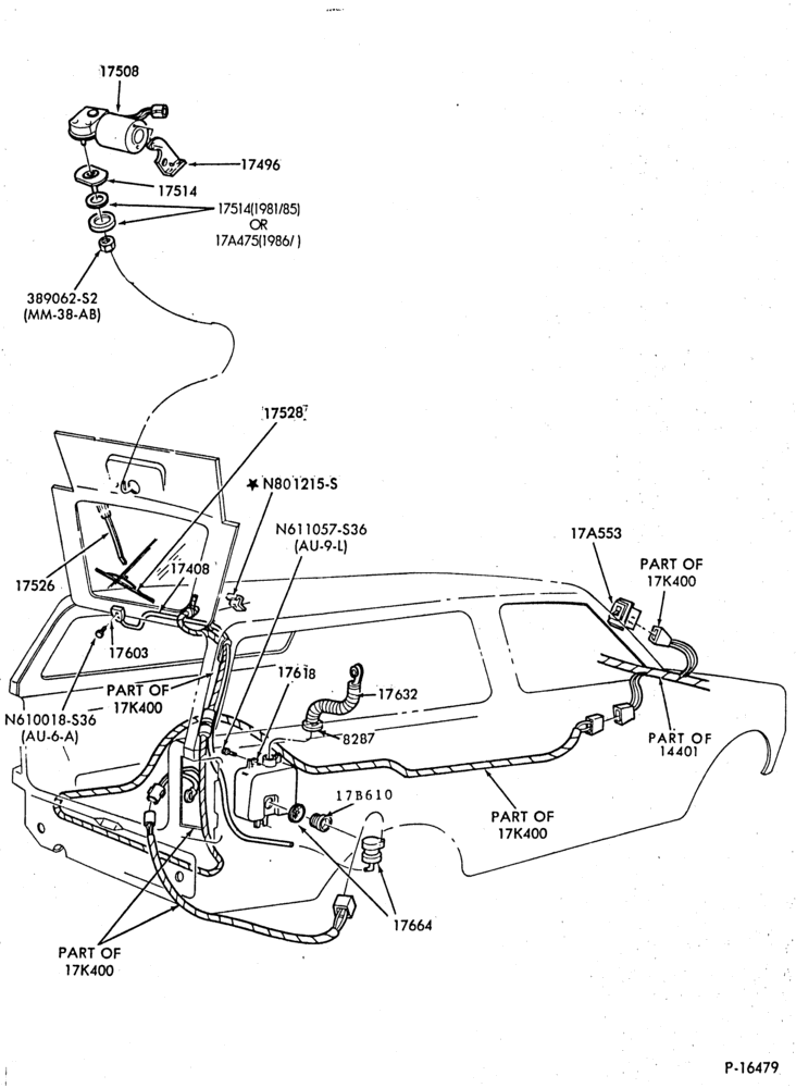 175 - SPEEDOMETER, BUMPERS, MIRRORS AND WIPERS-Windshield wiper, washer - rear - B/T 74