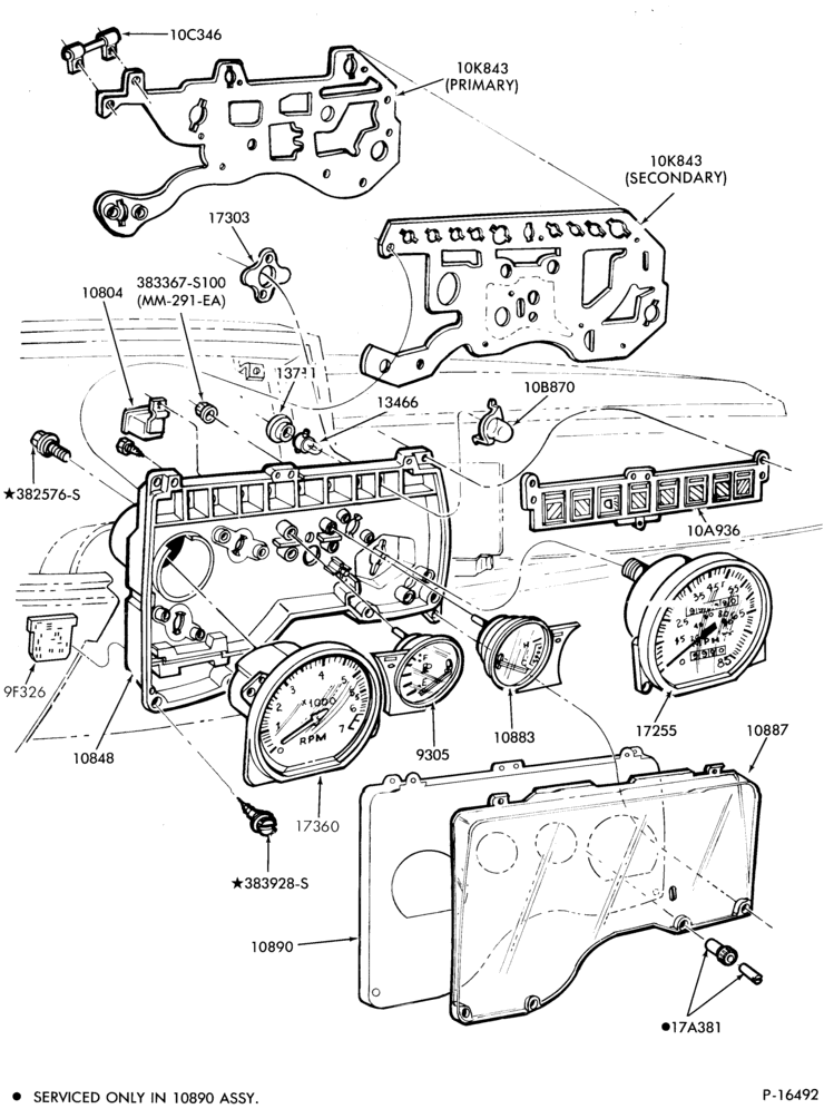 106 - STARTER, IGNITION AND HEADLAMP SWITCHES-Instrument cluster and related parts - w/tachometer