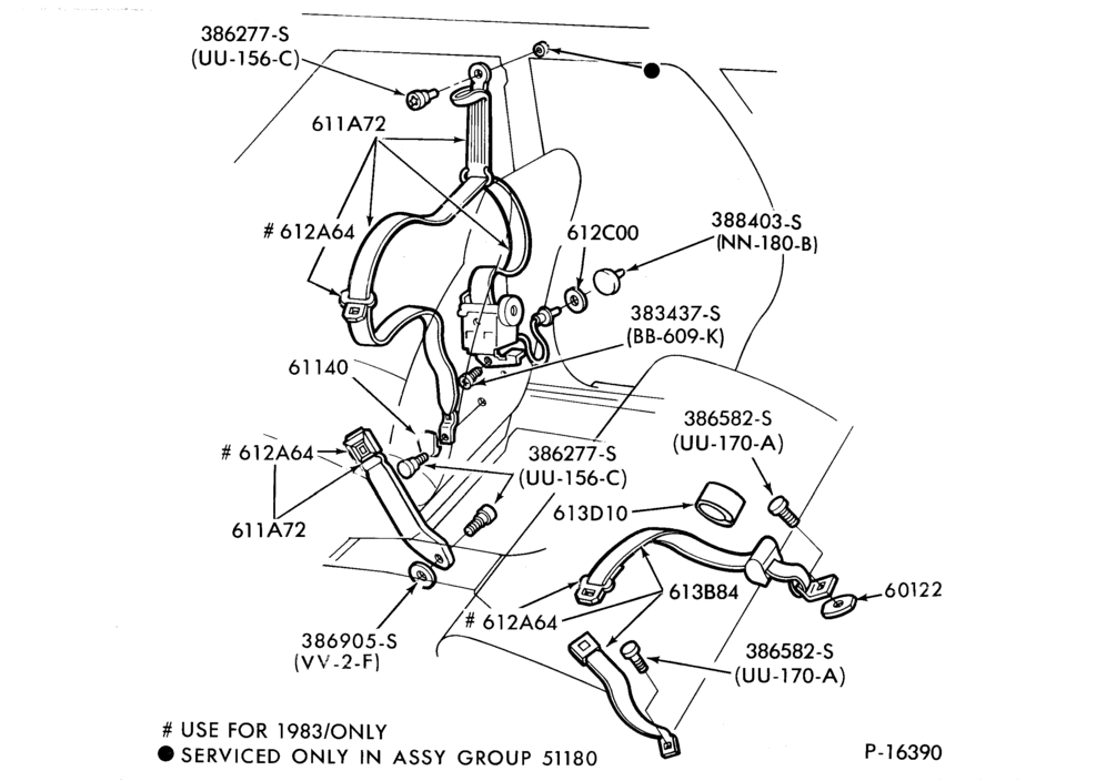 620 - SEATS AND SEAT BELTS-Seat belt and shoulder harness installation- body type 74