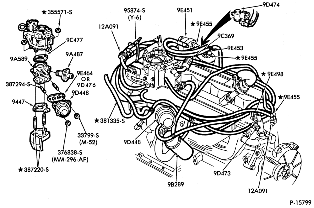 94.1 - 6 CYL. 4.9L (300 C.I.D.)-GAS-E-F100/350, U150-exc. Calif.