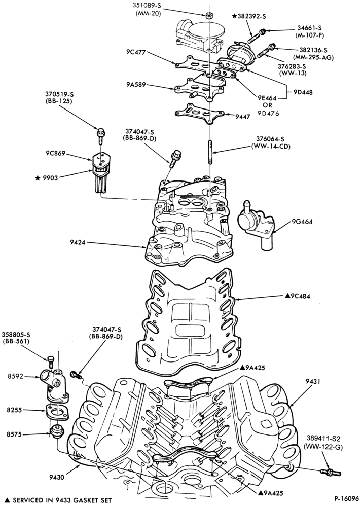 90.1 - 8 CYL. 4.2L (255 C.I.D.)-Manifold and related parts