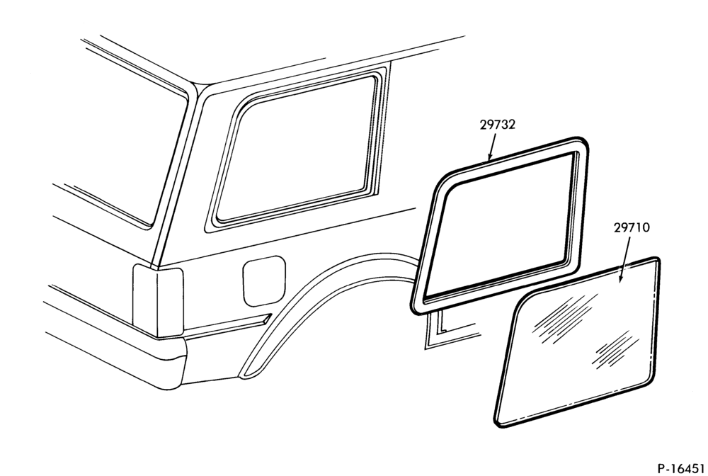 290.1 - BODY SIDES AND QUARTER-Window parts - stationary - B/T 74