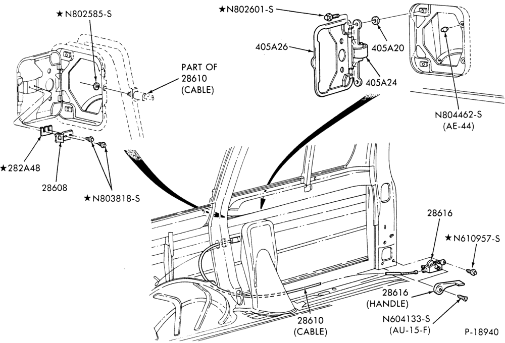 400 - FUEL FILLER OPENING-Fuel filler door, cable, latch and lever - "Before 11/89"-A