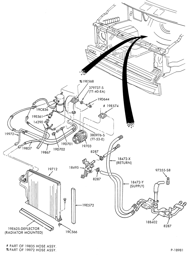 197.1 - AIR CONDITIONING-Condenser and Hoses - integral-main-4 cyl. 140 (2.3L)-6 cyl. 171 (2.8L)-A